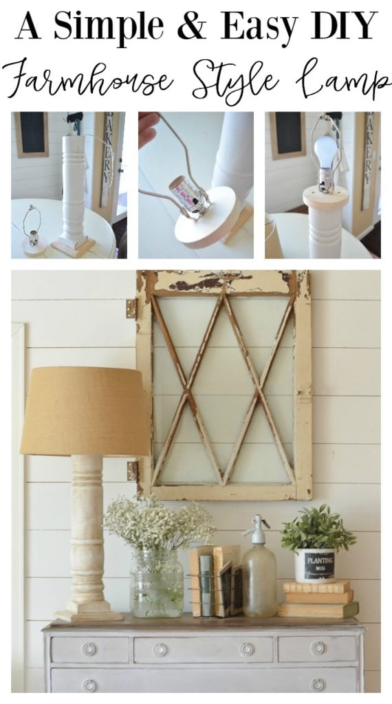 A simple and easy farmhouse style lamp made using a vintage porch railing.