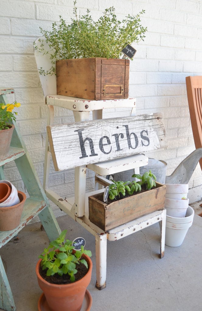 DIY Herb Garden with Vintage Boxes