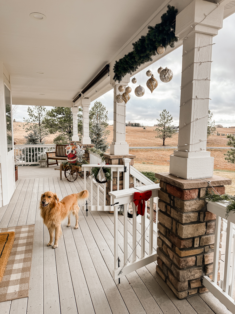 Cozy Farmhouse Christmas Porch. Modern farmhouse porch decorated for Christmas. 