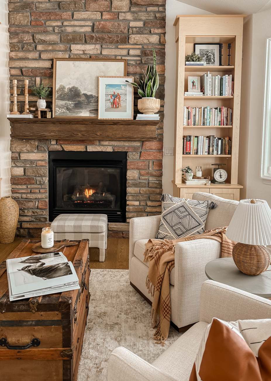 Bookshelves in the Front Room! Cozy sitting room with bookshelves on either side of fireplace.